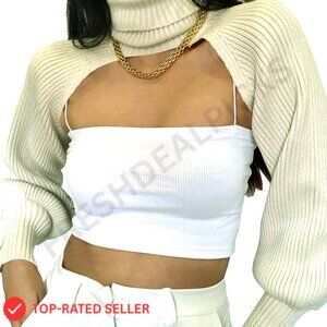 Woolen Yarn Turtleneck Pullover Sweater Long Sleeve Cut Out Crop Top